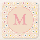 Farbige Monogramm Lächeln Daisy personalisiert Rechteckiger Pappuntersetzer (Vorderseite)