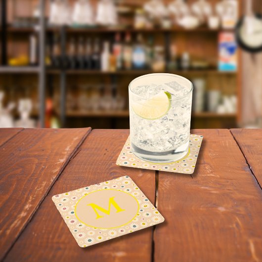 Farbige Monogramm Lächeln Daisy personalisiert Rechteckiger Pappuntersetzer