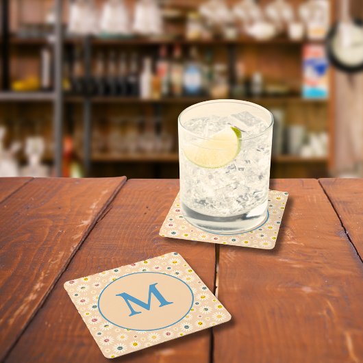 Farbige Monogramm Lächeln Daisy personalisiert Rechteckiger Pappuntersetzer