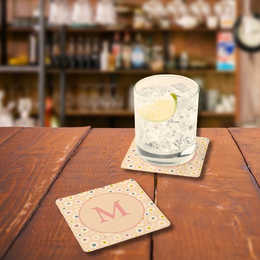 Farbige Monogramm Lächeln Daisy personalisiert Rechteckiger Pappuntersetzer