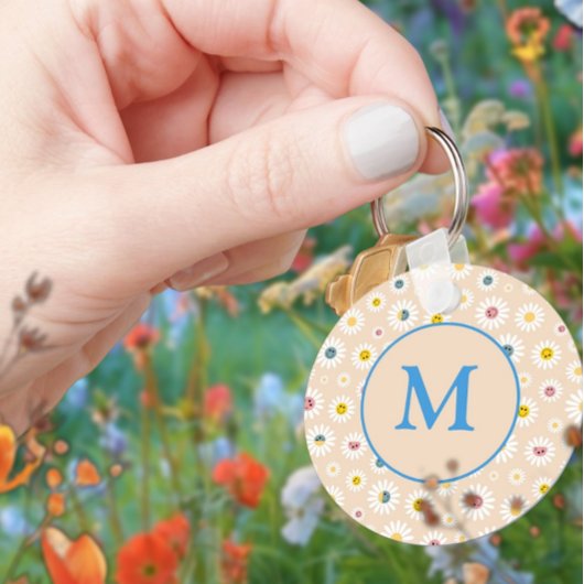 Farbige Monogramm Lächeln Daisy personalisiert Schlüsselanhänger