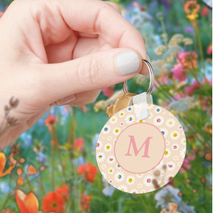 Farbige Monogramm Lächeln Daisy personalisiert Schlüsselanhänger