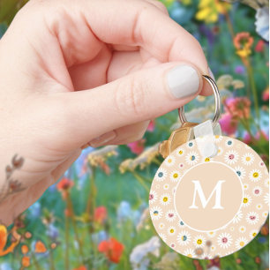 Farbige Monogramm Lächeln Daisy personalisiert Schlüsselanhänger
