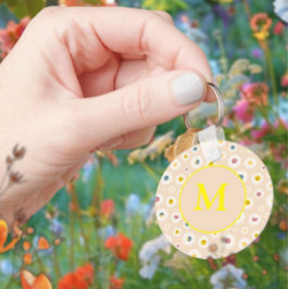 Farbige Monogramm Lächeln Daisy personalisiert Schlüsselanhänger