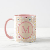 Farbige Monogramm Lächeln Daisy personalisiert Tasse (Links)