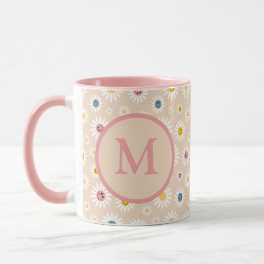 Farbige Monogramm Lächeln Daisy personalisiert Tasse (Links)