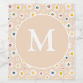 Farbige Monogramm Lächeln Daisy personalisiert Weinetikett (Einzelnes Label)