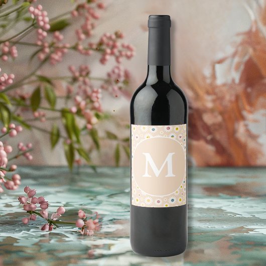 Farbige Monogramm Lächeln Daisy personalisiert Weinetikett