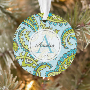 Farbige Monogramm Paisley Blue Bohemisch Trendy Ornament
