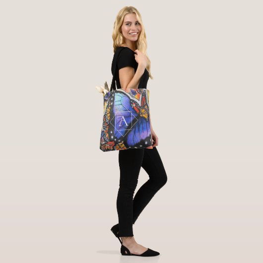 Farbige Monogramm Pop Art Butterfly Tasche (Am Model)