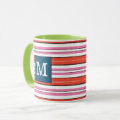Farbige Monogramm Streifen Muster l Blau Tasse (Vorderseite Links)