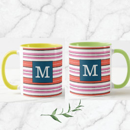 Farbige Monogramm Streifen Muster l Blau Tasse