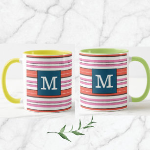 Farbige Monogramm Streifen Muster l Blau Tasse