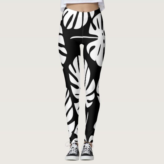 Farbige Monstera-Blätter Abstrakt Leggings (Vorderseite)