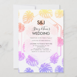 Farbige Monstera Handgezeichnete Botanik-Hochzeit  Karte