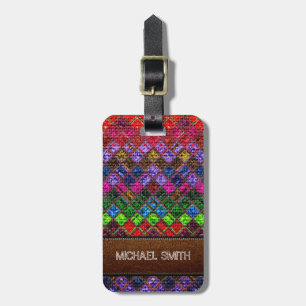 Farbige Mosaik-Jute Elegantes Leder-Optik Gepäckanhänger