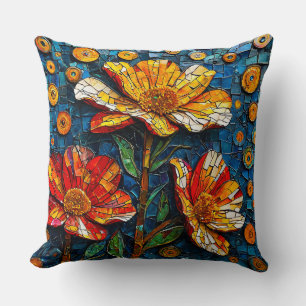 Farbige Mosaik-Kunstwerke aus lebendigen Blumen Kissen