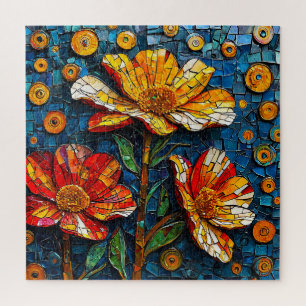 Farbige Mosaik-Kunstwerke aus lebendigen Blumen Puzzle