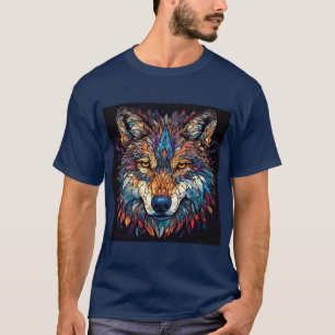 Farbige Mosaikdarstellung eines Wolfskopfes T-Shirt