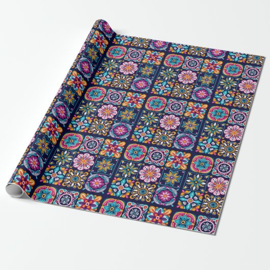 Farbige Mosaikfliesen mit Blume 3 Geschenkpapier (Ungerollt)
