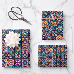 Farbige Mosaikfliesen mit Blume 6 Geschenkpapier Set