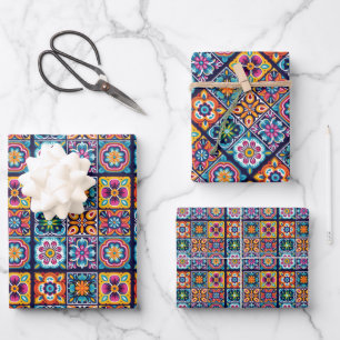 Farbige Mosaikfliesen mit Blume 8 Geschenkpapier Set