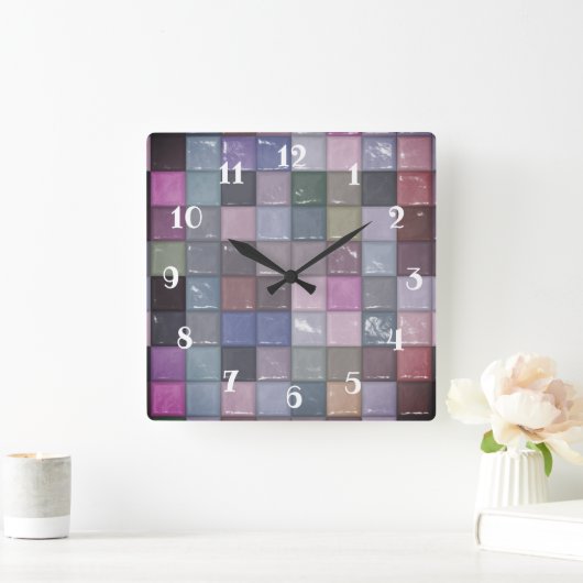 Farbige Mosaikplätze Quadratische Wanduhr (Zuhause)