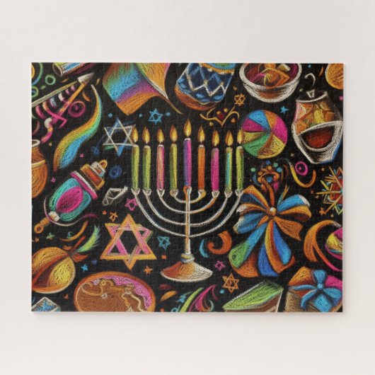 Farbige Motive Hanukkah Menorah Puzzle (Horizontal)