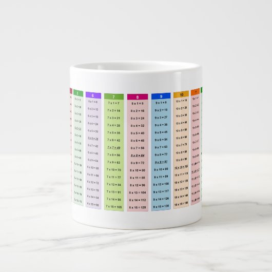 Farbige Multiplikationstabelle Jumbo-Tasse (Vorderseite)