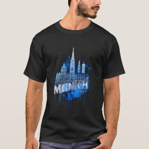 Farbige Münchner Skyline Aquarell Kunst Lebendiges T-Shirt