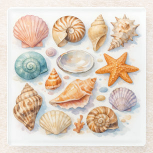 Farbige Muscheln. Maritim. Glasuntersetzer