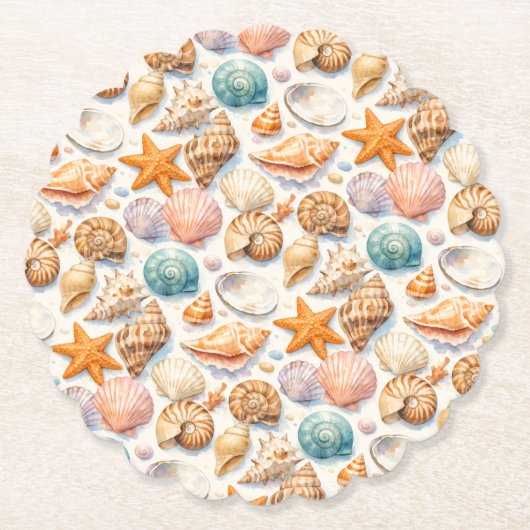 Farbige Muscheln. Maritim. Papieruntersetzer Untersetzer (Vorderseite)