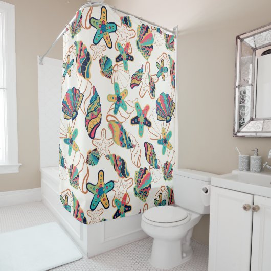 Farbige Muscheln - nahtloses Muster Duschvorhang (Beispiel)