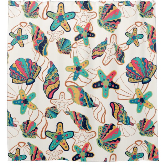 Farbige Muscheln - nahtloses Muster Duschvorhang (Vorderseite)