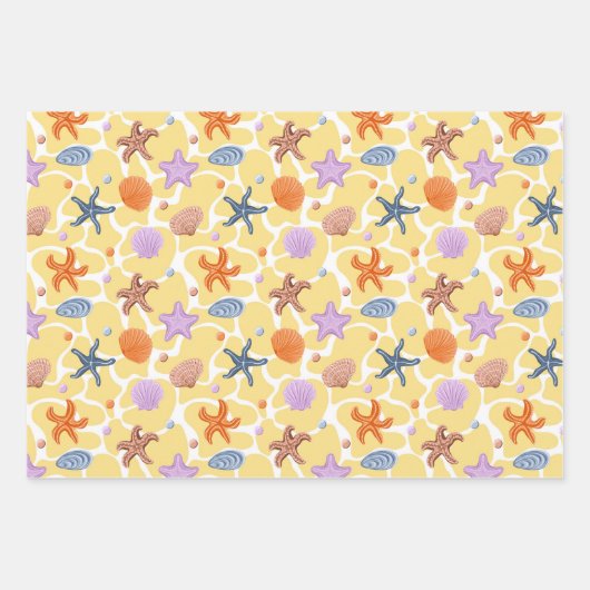 Farbige Muscheln und Algen Geschenkpapier Set (Vorderseite 2)