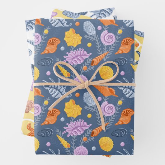 Farbige Muscheln und Algen Geschenkpapier Set (Beispiel)