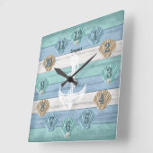 Farbige Muscheln und weißer Anker Quadratische Wanduhr (Winkel)