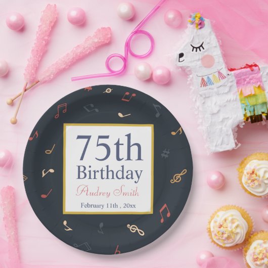 Farbige Musiknote Geburtstag Pappteller (Party)