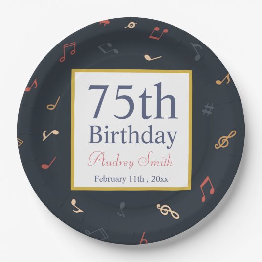Farbige Musiknote Geburtstag Pappteller (Vorderseite)