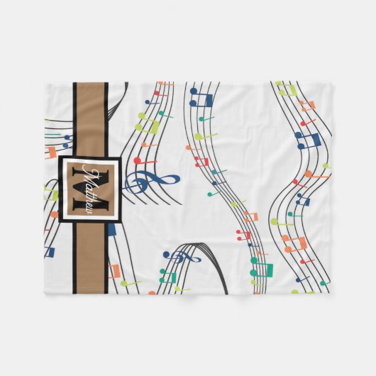 Farbige Musiknote Musician Monogram Fleecedecke (Vorderseite (Horizontal))
