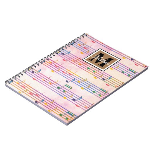 Farbige Musiknote Musician Monogram Notizblock (Linke Seite)