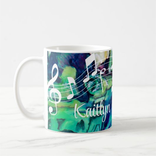 Farbige Musiknoten Türkis Blau Personalisiert Kaffeetasse (Links)