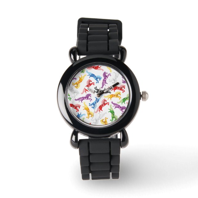 Farbige Muster springende Pferde Armbanduhr (Vorderseite)