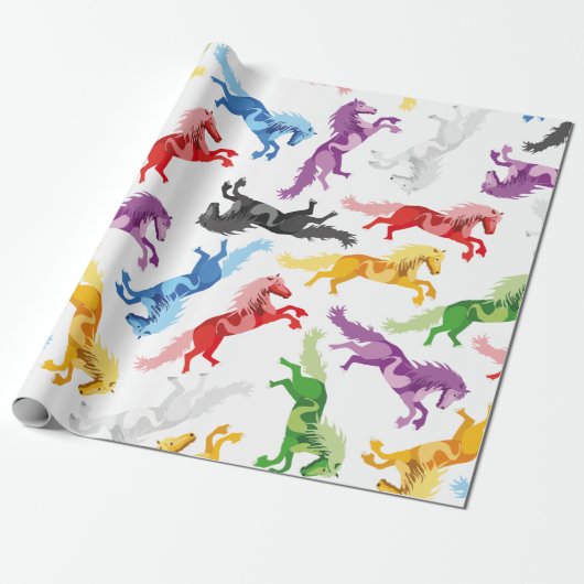 Farbige Muster-springende Pferde Geschenkpapier (Ungerollt)