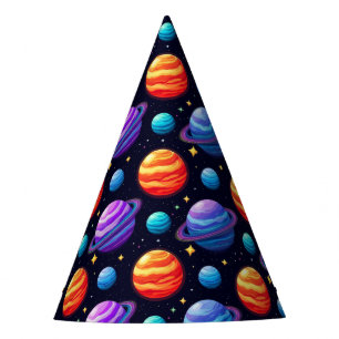 Farbige Muster von Planeten und Sternen Partyhütchen