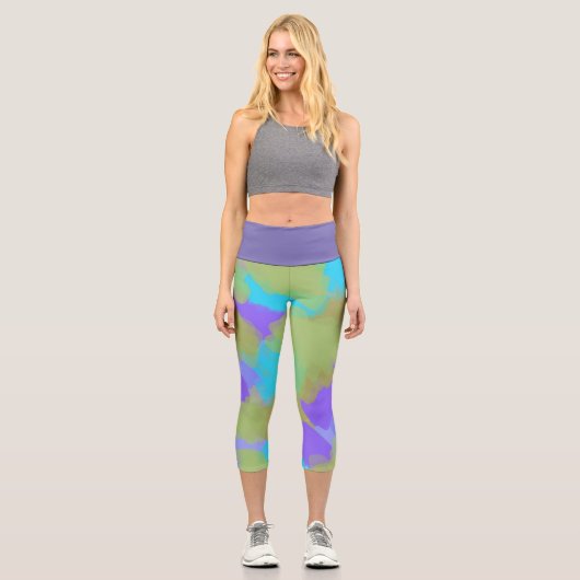 Farbige, mutige moderne künstlerische Muster Capri Leggings (Vorderseite)