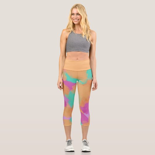Farbige, mutige moderne künstlerische Muster Capri Leggings (Vorderseite)