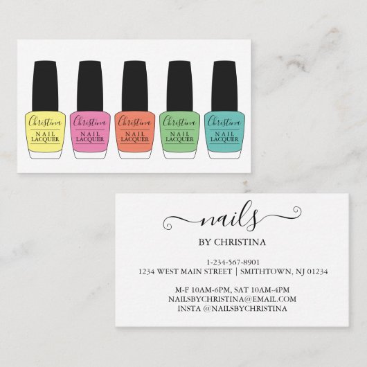 Farbige Nagel-Flaschen Visitenkarte (Vorne/Hinten)