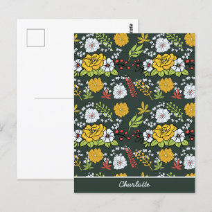 Farbige, nahtlose Blumenmuster personalisierter Na Postkarte