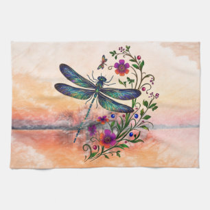 Farbige Natur Lebendige Libelle Florale Kunst Geschirrtuch